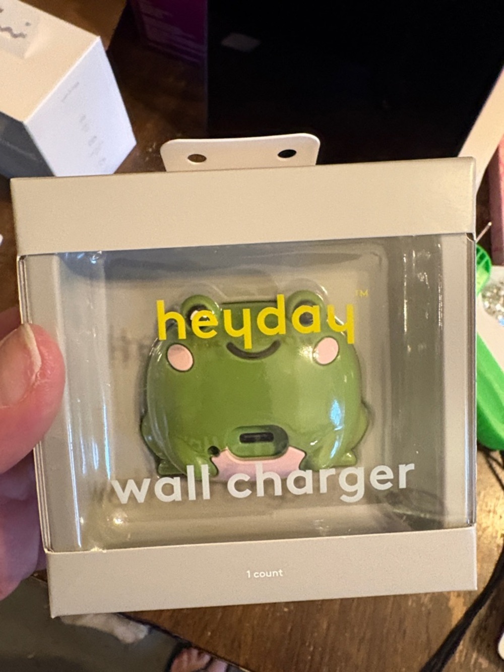 heyday Green Frog Wall Charger with Pink Accents